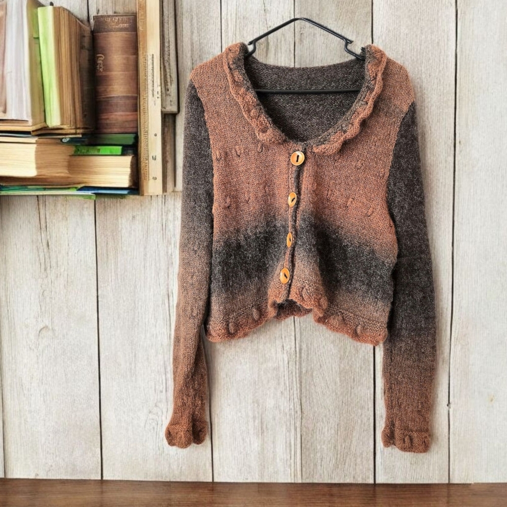 Cropped Mohair Sweater Ombre Fall Colors Ruffle Texture Boho Whimsygoth Fairy - Picture 2 of 10